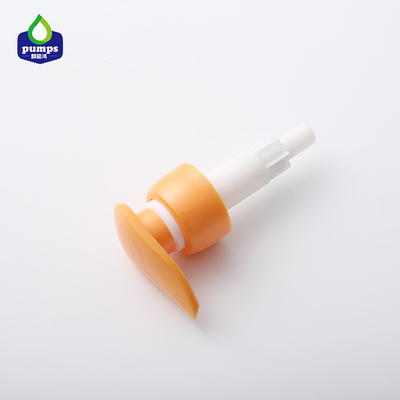 일반적으로 직접적으로 판매하는 중국 공장은 노란 이랑이 있는 스크루 플라스틱 로션 펌프 상부를 사용합니다